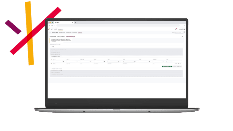 SD Worx Time Basic -toiminnallisuuden näkymä tietokoneella automatisoiduista prosesseista 