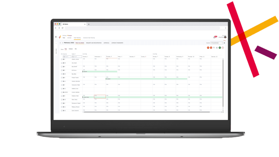 SD Worx Time Basic -toiminnallisuuden lomasuunnittelutoiminnon näkymä tietokoneella